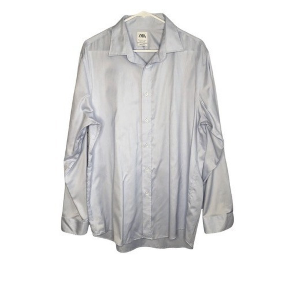 Zara Regular Fit Light Blue Long Sleeve Button Up Dress‎ Shirt Men XL Vietnam